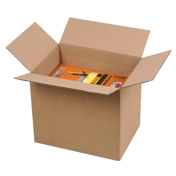 Boite en carton à rabats avec fond automatique pour montage instantané à hauteur variable simple cannelure