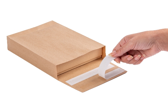 Enveloppe d'expédition 3 soufflets en papier kraft avec rabat adhésif aller-retour