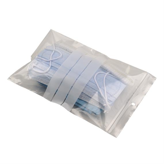 Sachet plastique transparent à fermeture zip avec bandes blanches de marquage